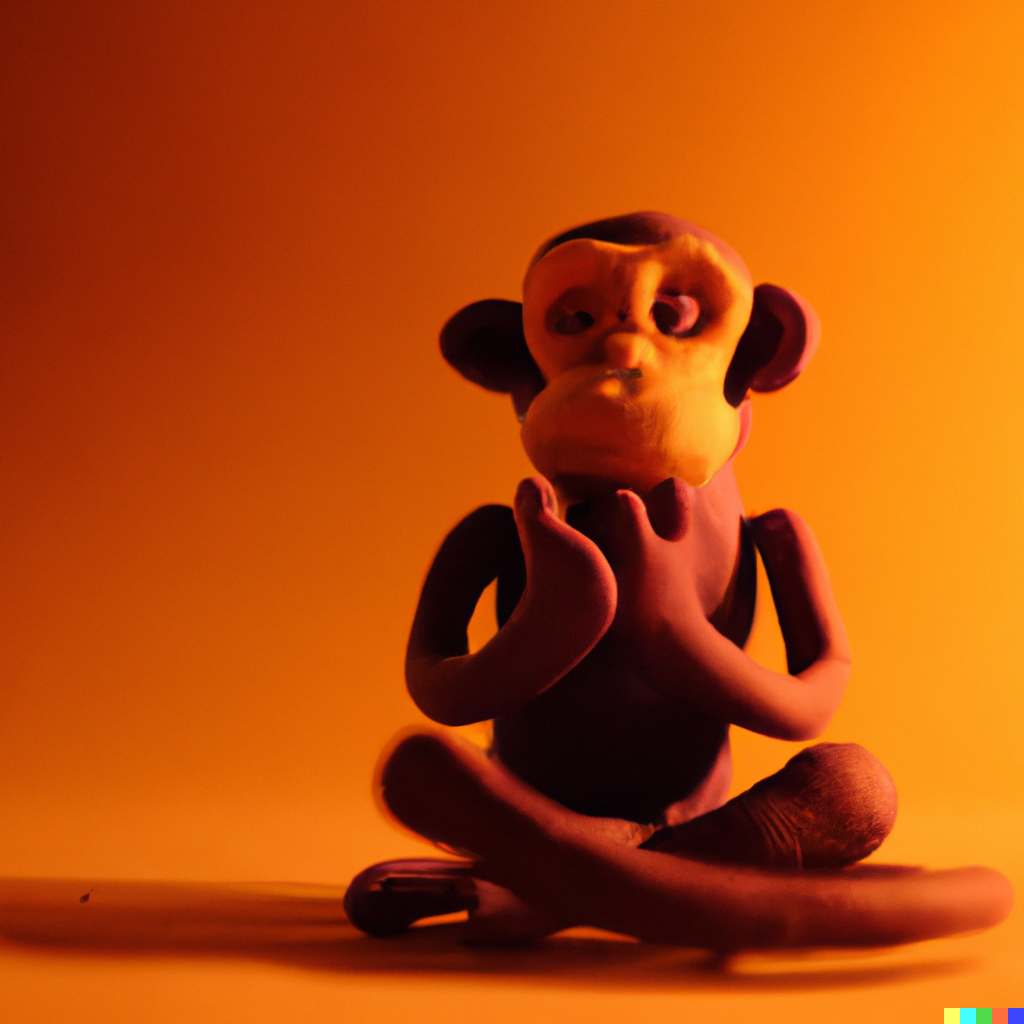 uploads/joeh/1658172055/DALL·E 2022-07-18 12.21.27 - “Mindfulness Monkey”, a plasticine clay sculpture by world-renowned artist, studio photography, warm lighting.png