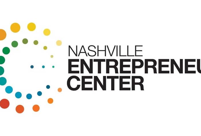 A logo featuring a semi-circular arrangement of colorful dots on the left and the text 'NASHVILLE ENTREPRENEUR CENTER' in black on the right, all set against a white background.