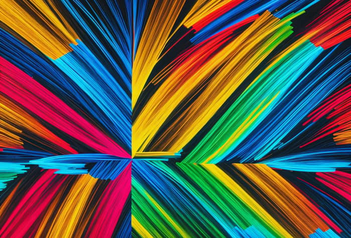 An abstract illustration featuring vibrant, colorful lines radiating outwards and intersecting.