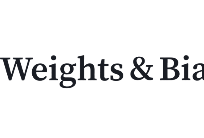 A logo featuring an abstract graphic element composed of orange dots next to the text "Weights & Biases" on a solid black background.