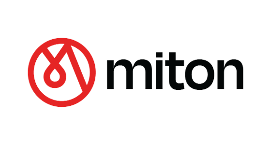(Logo) A logo featuring a red abstract graphic within a circle, accompanied by the dark grey text "miton" on a black background. Text: miton Colors: #E60000, #333333, #000000 Note: The image clearly presents a stylized graphic symbol alongside a company name, which are the defining characteristics of a brand logo designed for identification.