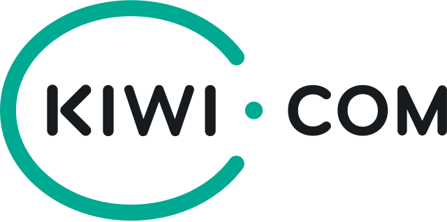 (Logo) A minimalist logo for 'Kiwi.com' featuring dark grey text and teal graphic elements on a black background. The graphic elements include a partial circle surrounding the 'KIWI' part and a small dot between 'KIWI' and 'COM'. Text: KIWI•COM Colors: #000000, #2c3033, #20a090 Note: This image is a stylized graphical representation of a company name ('Kiwi.com') combined with distinct visual elements (a partial circle and a dot), specifically designed for brand identification, which is the primary characteristic of a logo.