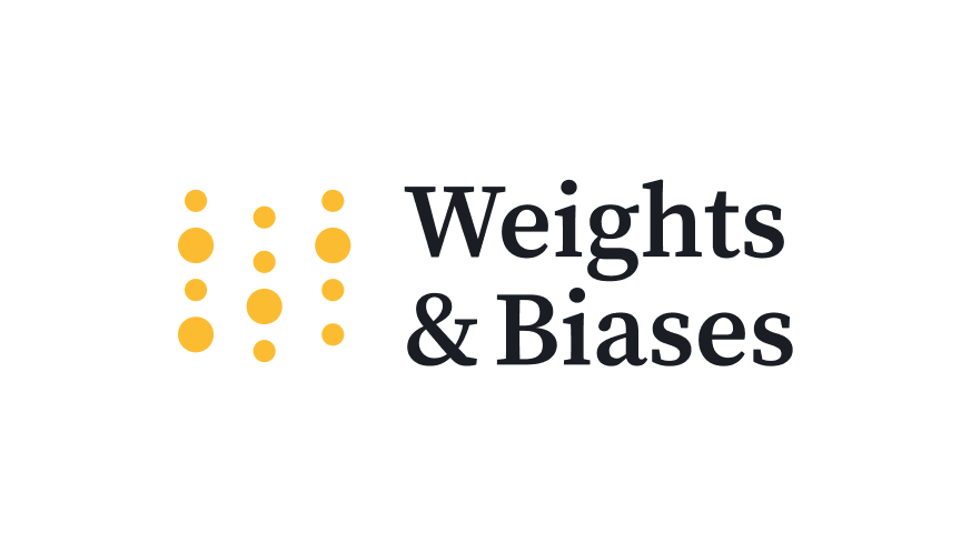 (Logo) A logo featuring a graphic element composed of three vertical columns of orange circles of varying sizes, positioned to the left of the dark gray text 'Weights & Biases', all set against a solid black background. Text: Weights & Biases Colors: #F5A623, #2C313A, #000000 Note: This image combines a distinct graphic symbol with a brand name, designed to represent a company or product, which is characteristic of a logo.