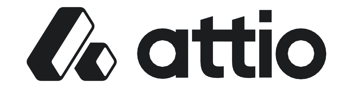(Logo) A minimalist black logo for 'attio' featuring a geometric icon and bold sans-serif text on a transparent background. Text: attio Colors: #1a1a1b Note: The image consists of a unique graphic symbol paired with a brand name, which is characteristic of a corporate logo design.
