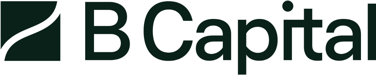 (Logo) A minimalist logo for 'B Capital' featuring a square icon with a curved line and the brand name in a bold sans-serif font. Text: B Capital Colors: #0b1d12 Note: The image displays a combination of a stylized graphic mark and a brand name, which is the standard format for a corporate logo.
