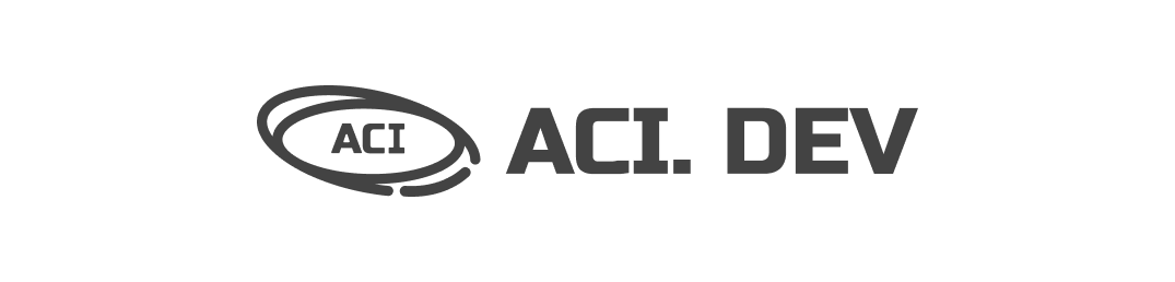 (Logo) A minimalist logo featuring a dark grey stylized graphic of an oval containing the text 'ACI', positioned to the left of the larger text 'ACI. DEV', all set against a white background. Text: ACI ACI. DEV Colors: #4D4D4D Note: The image consists of a distinct graphic symbol combined with a brand name in a stylized font, which is characteristic of a corporate or product logo designed for brand identification.