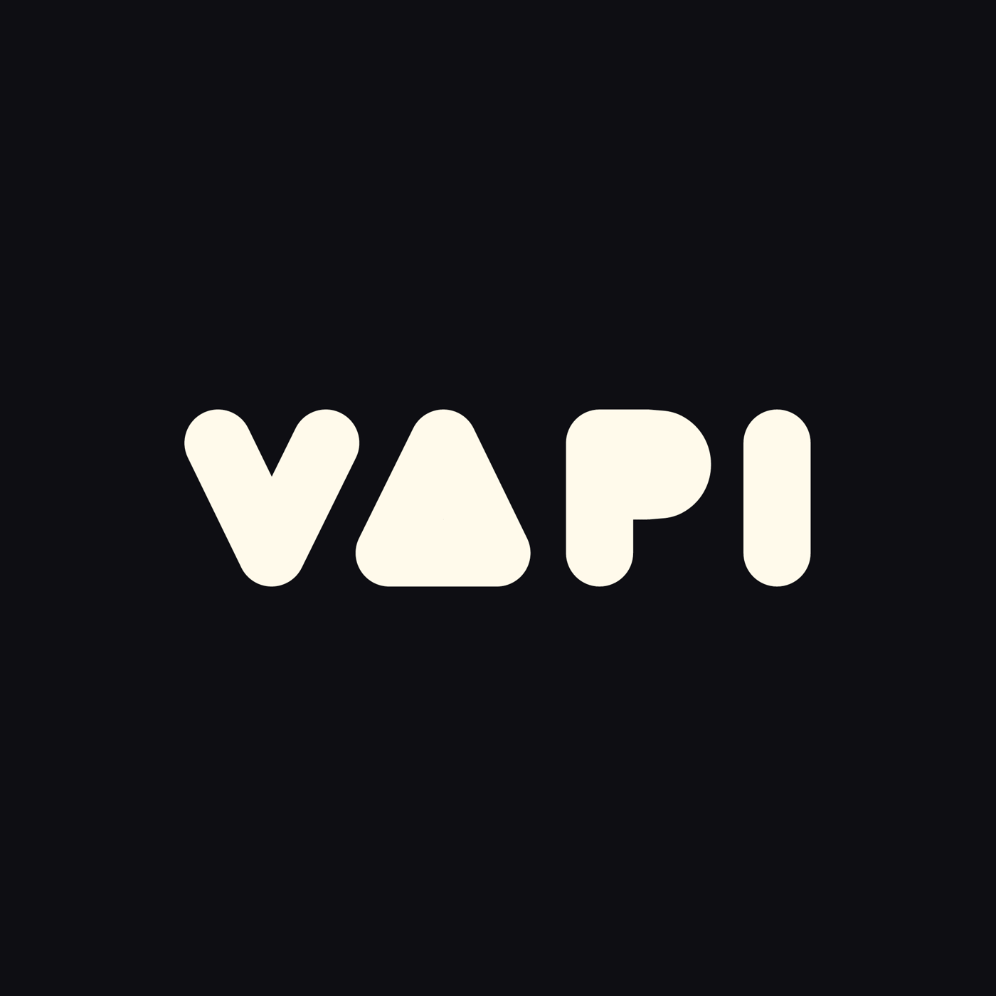 (Logo) A minimalist logo featuring the word 'VAPI' in bold, rounded, cream-colored typography against a solid black background. Text: VAPI Colors: #0E0E12, #FFF9ED Note: The image displays a stylized brand name centered on a solid dark background, which is characteristic of a modern wordmark logo.