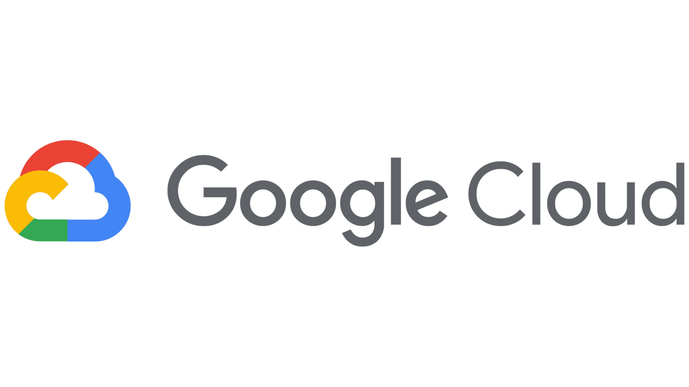 (Logo) The image displays the Google Cloud logo, featuring a colorful, stylized cloud icon alongside the text 'Google Cloud' in dark gray on a solid black background. Text: Google Cloud Colors: #EA4335, #FBBC04, #34A853, #4285F4, #5F6368 Note: The image is a recognizable brand mark for 'Google Cloud', combining a distinct graphic symbol with the brand name, which is characteristic of a logo.