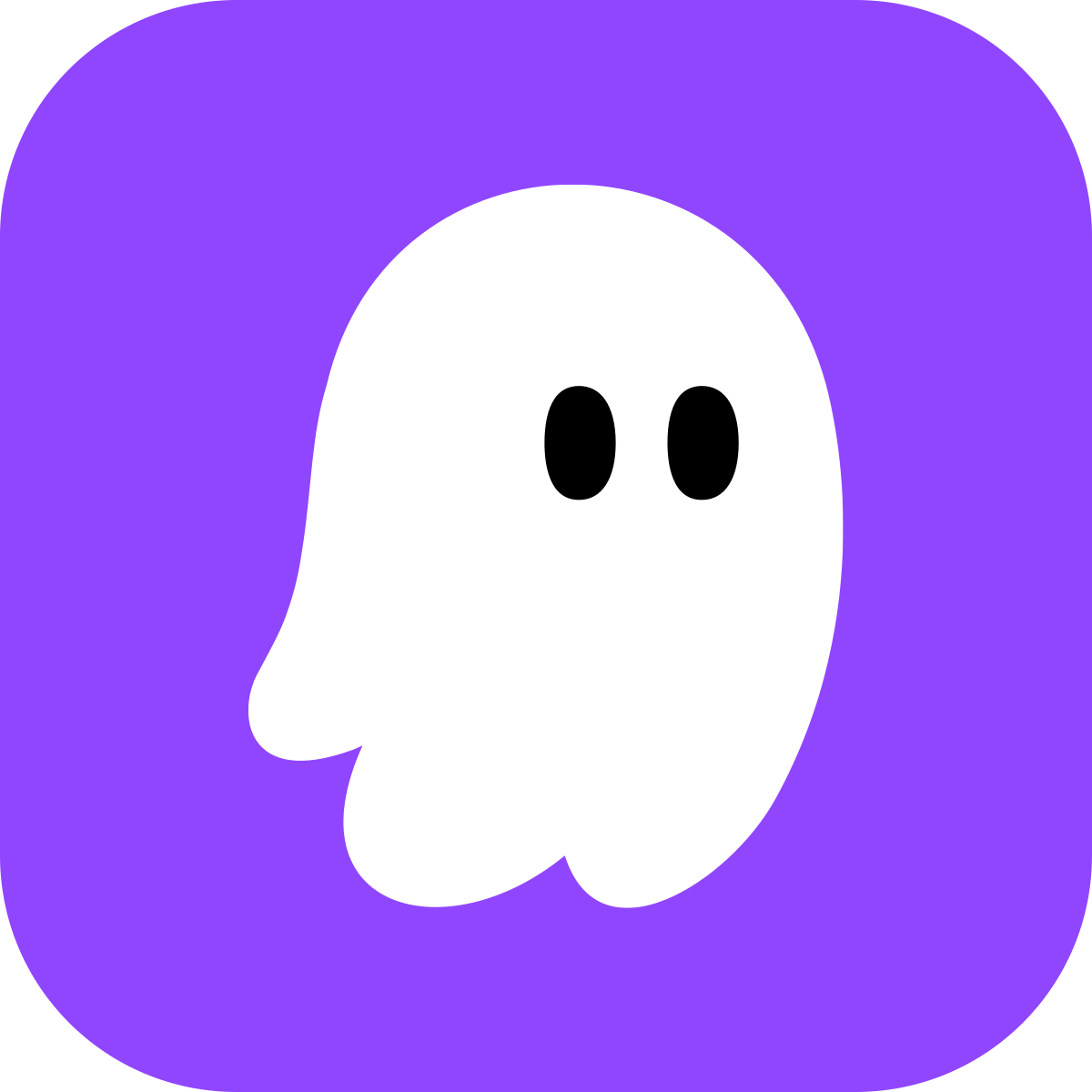 (Logo) A minimalist white ghost icon with two black oval eyes, set against a vibrant purple background with rounded corners. Colors: #9146FF, #FFFFFF, #000000 Note: The image is a stylized, simplified graphic icon typically used for brand identification or as an application icon.