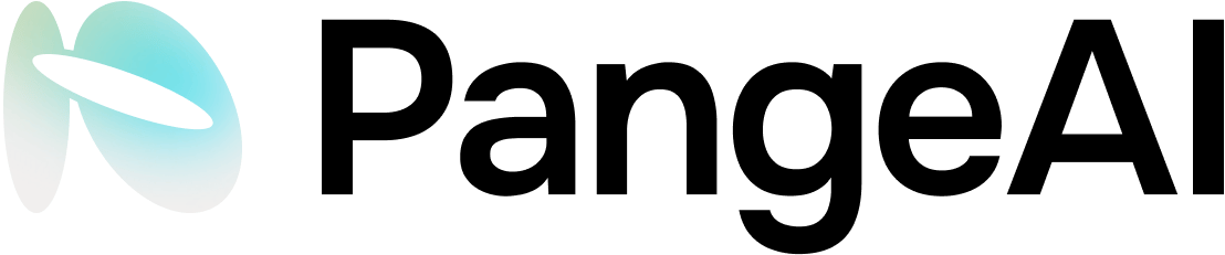 (Logo) A corporate logo for 'PangeAI' featuring an abstract graphic icon and bold black typography. Text: PangeAI Colors: #000000, #76E1E4, #D4F1E5 Note: The image displays a combination of a stylized graphic symbol and a brand name, which is characteristic of a corporate logo.