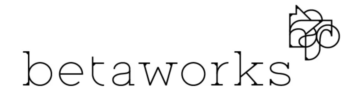(Logo) A logo featuring the word "betaworks" in a slender serif font, accompanied by an abstract, intertwined linear graphic element positioned to its upper right. Text: betaworks Colors: #000000, #FFFFFF Note: The image clearly presents a company name alongside a unique, stylized graphic mark, which are definitive characteristics of a brand's identifying logo.