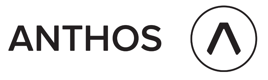 (Logo) A minimalist black and white logo featuring the wordmark 'ANTHOS' in bold, uppercase letters next to a circular icon containing a stylized, upward-pointing chevron symbol. Text: ANTHOS Colors: #000000, #FFFFFF Note: The image is a stylized combination of a wordmark and a graphic symbol designed to represent a specific brand, which is the definition of a logo.
