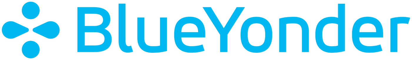 (Logo) The logo of BlueYonder, featuring a light blue abstract symbol on the left and the brand name 'BlueYonder' in a bold, sans-serif font on the right, set against a black background. Text: BlueYonder Colors: #00adef, #000000 Note: The image displays a corporate brand mark consisting of a unique graphic symbol and a stylized brand name, which is characteristic of a logo.