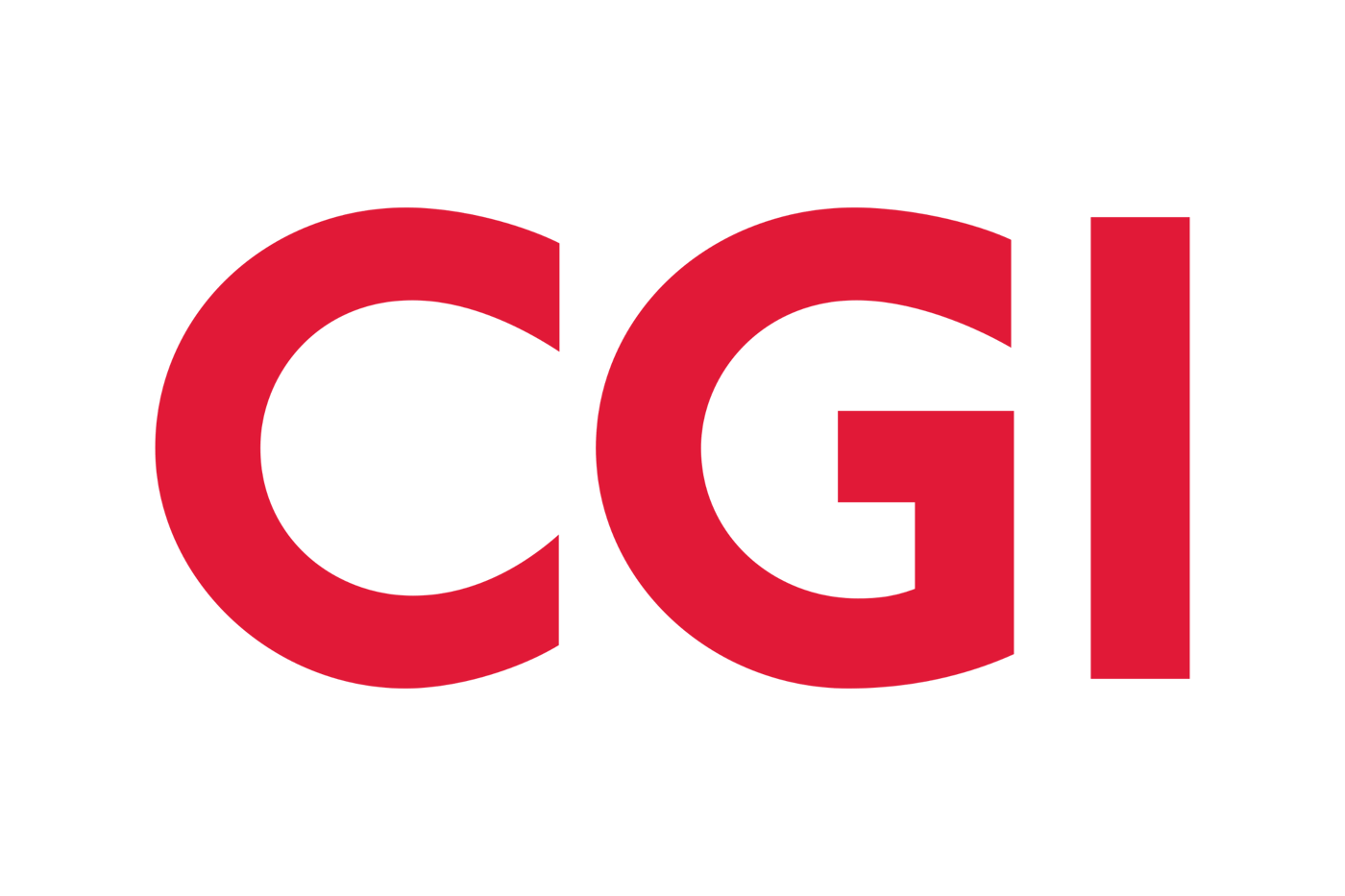 (Logo) The image displays the corporate logo for CGI, consisting of the letters 'CGI' in a bold, red sans-serif font set against a solid black background. Text: CGI Colors: #E1122D, #000000 Note: The image depicts a clean, stylized wordmark used as a corporate brand identifier, which categorizes it as a logo.