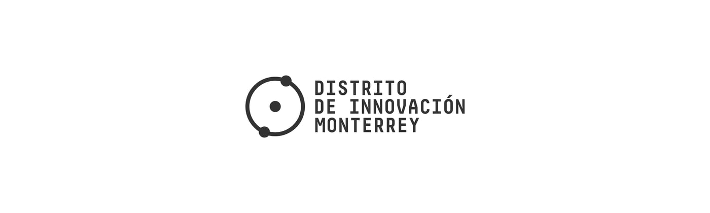 (Logo) A minimalist black and white logo for 'Distrito de Innovación Monterrey' featuring a stylized orbital or atomic icon next to the text. Text: DISTRITO DE INNOVACIÓN MONTERREY Colors: #2c2c2c, #ffffff Note: The image features a clean, geometric brand icon paired with stylized typography on a plain background, which is characteristic of a corporate or organizational logo.