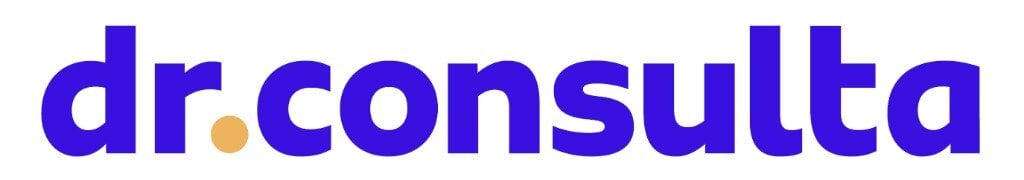 (Logo) The image shows the logo of 'dr.consulta', featuring lowercase purple-blue text with an orange dot acting as the period after 'dr'. Text: dr.consulta Colors: #3b1be0, #efa84f, #ffffff Note: The image is a brand logo consisting of stylized typography and a specific color scheme used for corporate identity.